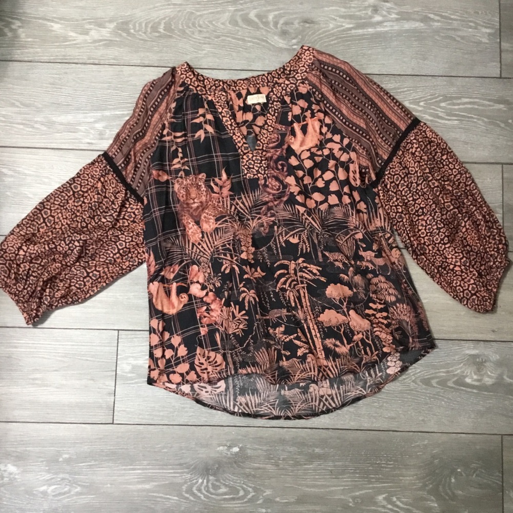EUC Exotic Safari Tiger Sloth Wild Cats Lula Soul WESTERN MOWGLI Top M